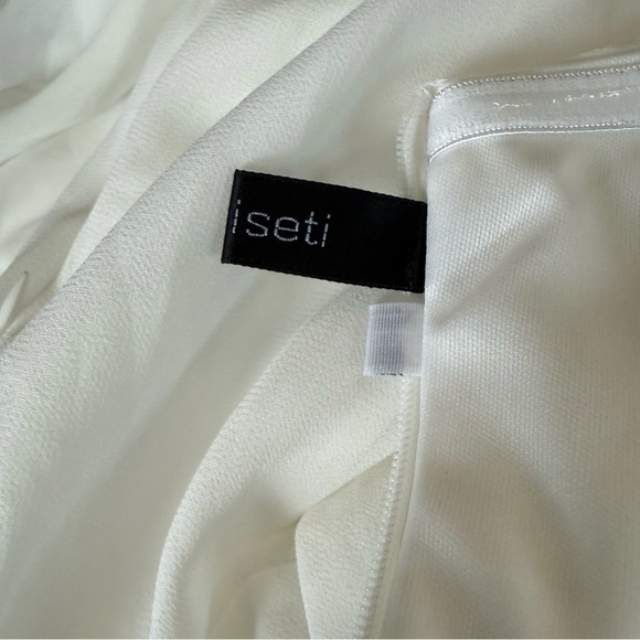 White Off Shoulder Flounce Sleeve Ruched Chiffon Maxi Dress Size Small - Picture 9 of 9